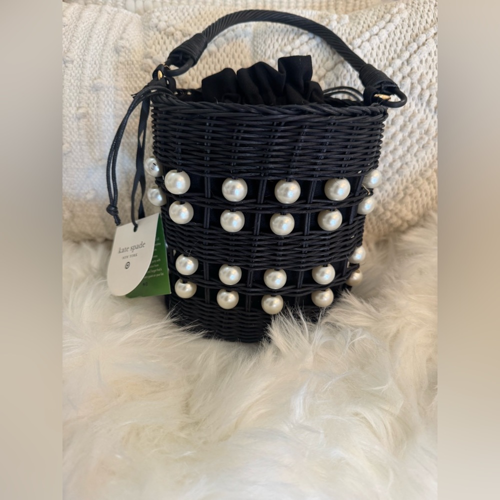 Kate Spade X Target Pearl Embellished Black Basket Bucket Bag